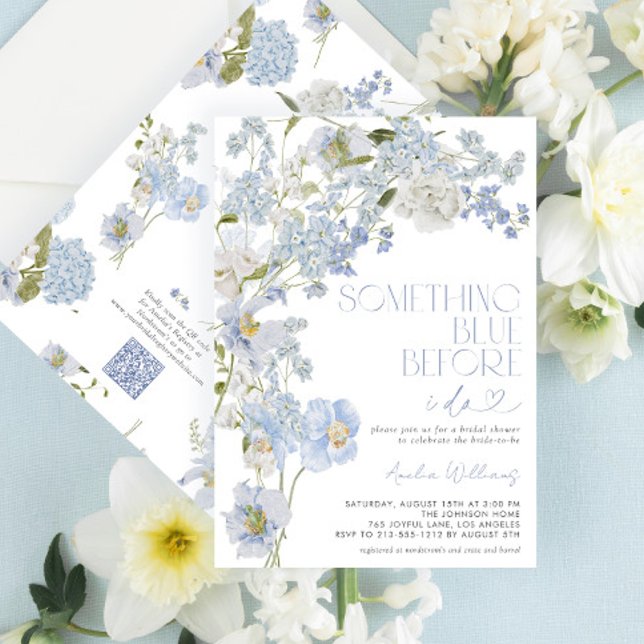 QR-Code Something Blue Before I Do Florale Brautpa Einladung (Von Creator hochgeladen)