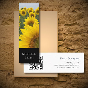 QR-Code Sonnenblumen Blumendesigner Schwarz-weiß Mini Visitenkarte