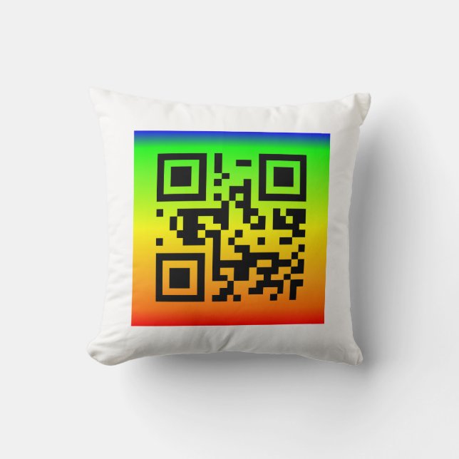 QR Code® Sprichwort: GLÜCKLICH SEIN Kissen (Vorderseite)