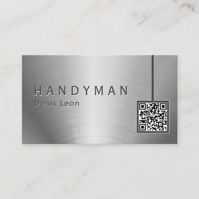 Qr Code Stainless Steel Handyman Business Card Visitenkarte (Vorderseite)