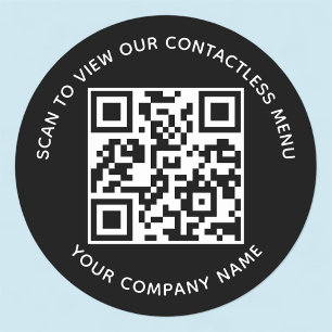 QR-Code-Sticker im Schwarzen Menü rund um ein benu Runder Aufkleber