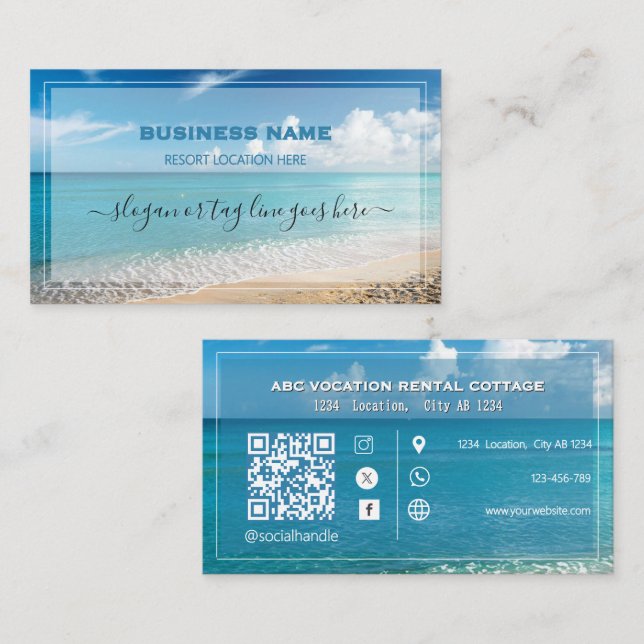 QR-Code Strand Elegante Spa Reise Visitenkarte (Vorne/Hinten)