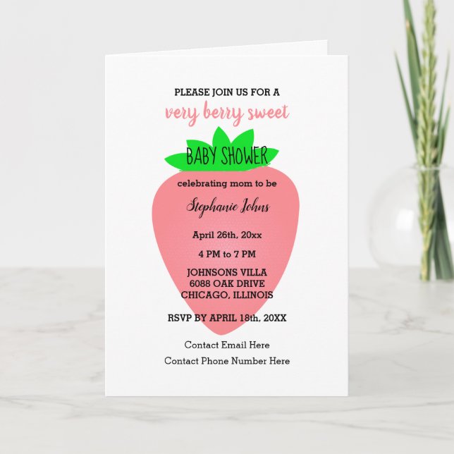 QR Code Strawberry Baby Girl Baby Shower Einladung (Vorderseite)