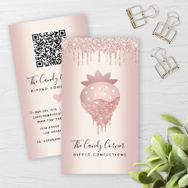 QR Code Strawberry Rose Gold Tropfen Confection Sw Visitenkarte