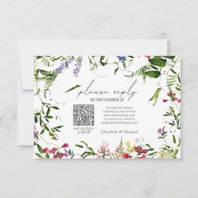 QR Code Summer Wildblume Watercolor Wedding RSVP Karte (Rückseite)