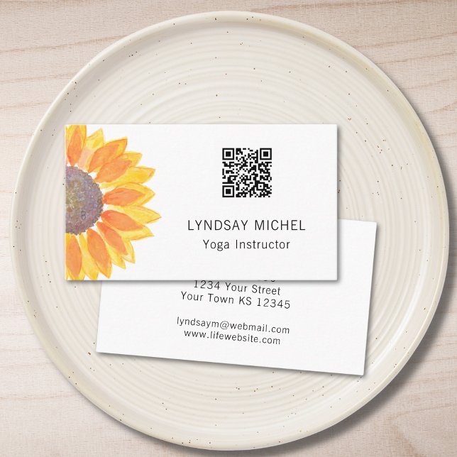 QR Code Sunflower Yoga Instructor Business Card Visitenkarte (Von Creator hochgeladen)