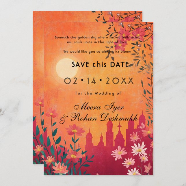 QR-Code Sunset Serenade Wedding Save The Date (Vorne/Hinten)