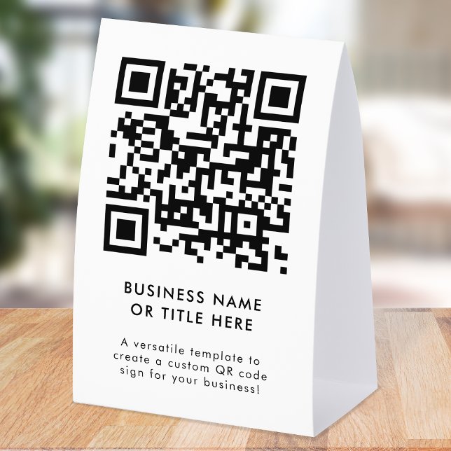 QR Code Table Tent | Business Tabletop Paper Sign Tischaufsteller (Professional editable sign template with interactive QR code for events & small business promotion.)