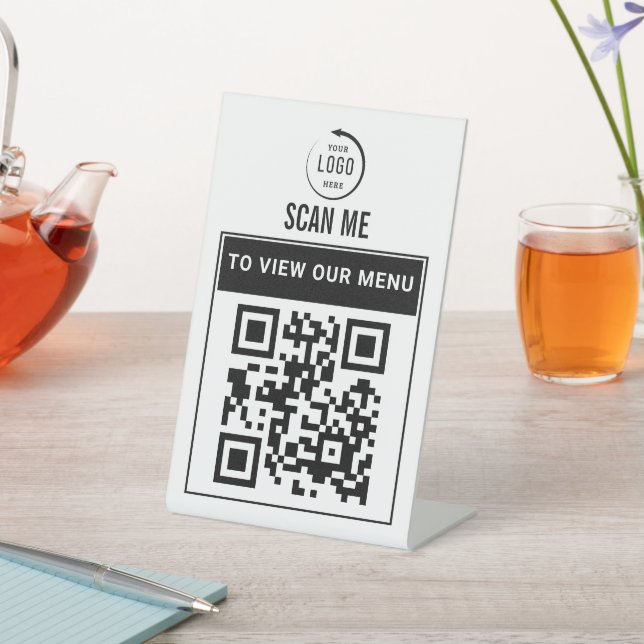 QR Code Tabletop Sign | Digital Menu pedestal sign Sockelschild (In SItu)