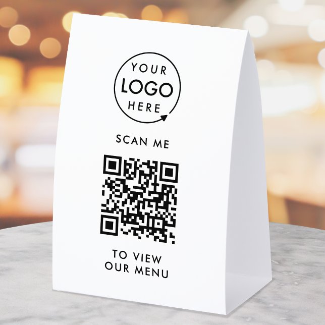 QR Code Tabletop Sign | Digital Menu Table Tent Tischaufsteller (Small business editable template with scannable QR code for digital menus & seamless ordering.)
