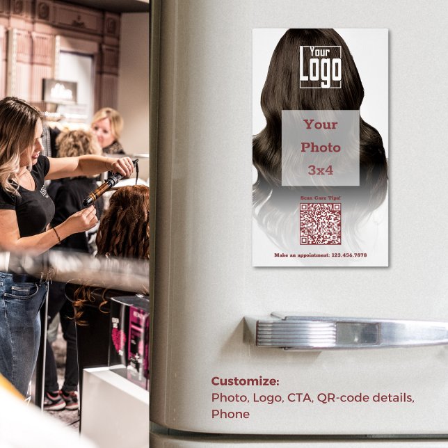 QR-Code-Telefonwerbung für Haarstylle Magnetische Visitenkarte (Hair Stylist Logo QR-code Phone Promotional Business Card Magnet)
