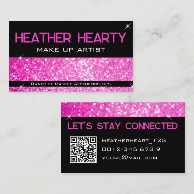 QR Code Template Luxus Hot Pink Girly Neon Bright Visitenkarte (Vorne/Hinten)