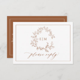 QR Code Terracotta Leafy Wappen Monogram Wedding RSVP Karte
