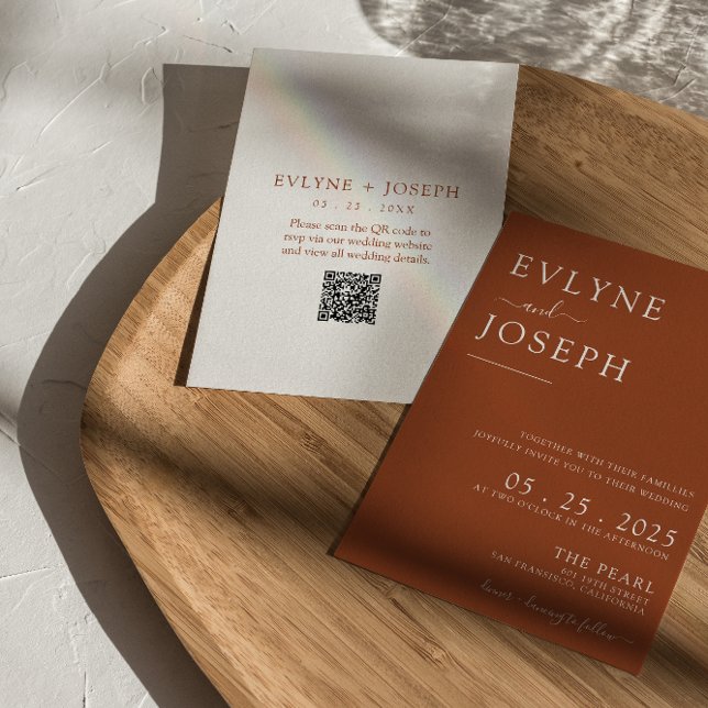QR Code Terracotta Minimalistisch Boho Moderne Hoc Einladung (Von Creator hochgeladen)