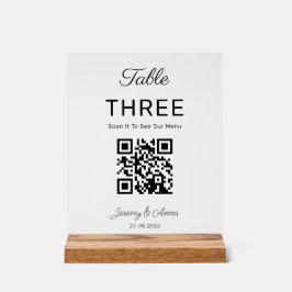 QR-Code-Tischnummer-Karte für das Hochzeitmenü Acrylschild