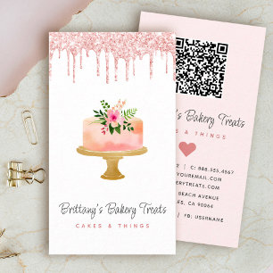 QR-Code-Torte Blush Pink Glitter-Tropfen Konditor Visitenkarte