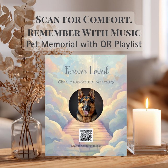 QR-Code Trauer-Playlist Rainbow Bridge Tribut Fotoplatte (Rainbow Bridge Pet Memorial Plaque with QR Code | Personalized Photo Keepsake & Comfort Playlist)