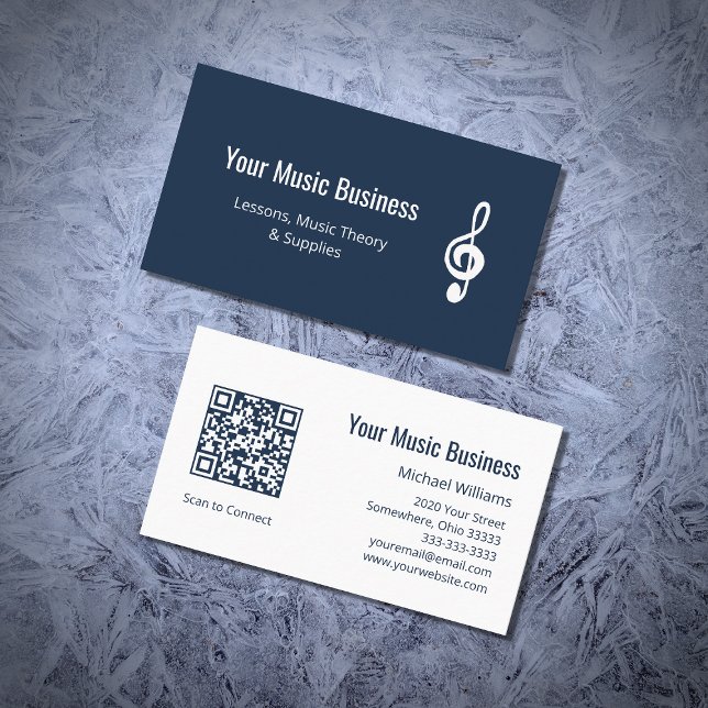 QR-Code Treble Clef Navy Blue Music Lessons Visitenkarte (Von Creator hochgeladen)