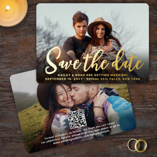 QR-Code Trendige Schrift Hochzeit Termin Foto Folieneinladung