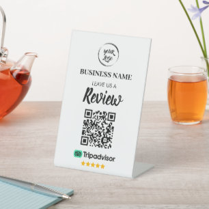 Qr Code TripAdvisor überprüft Geschäftsbericht Sockelschild