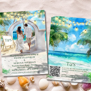 QR Code Tropical Beach Wedding Destination Einladung