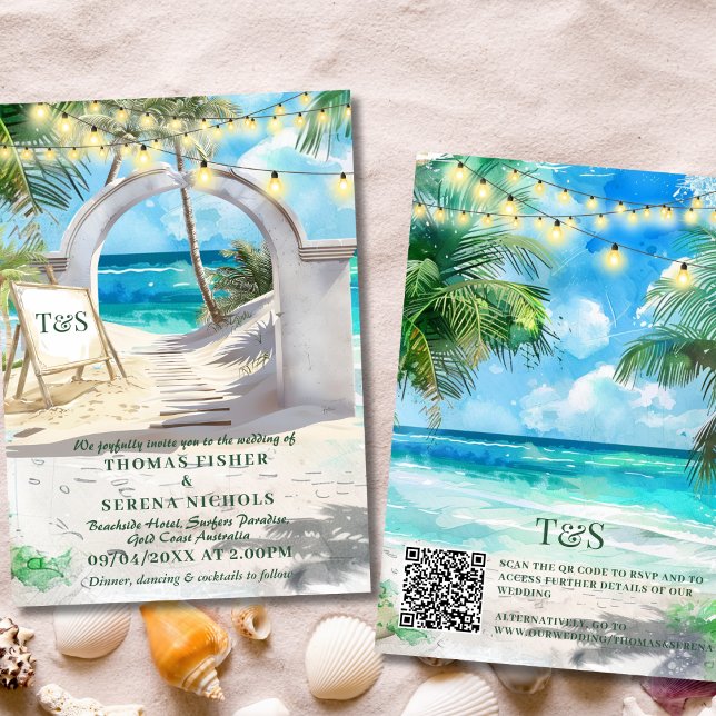 QR Code Tropical Beach Wedding Destination Einladung (Von Creator hochgeladen)