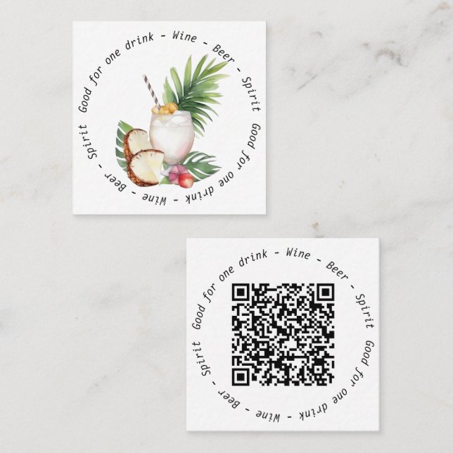 QR Code Tropical Drink Voucher für Geschäftsverans Quadratische Visitenkarte (Vorne/Hinten)