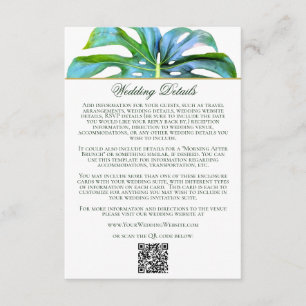 QR Code Tropical Leaf Beach Wedding Details Begleitkarte
