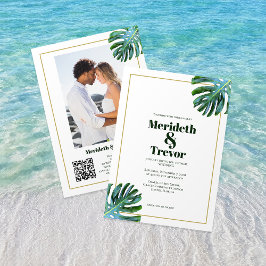 QR Code Tropical Monstera Verlasse Gold Foto Beach Einladung