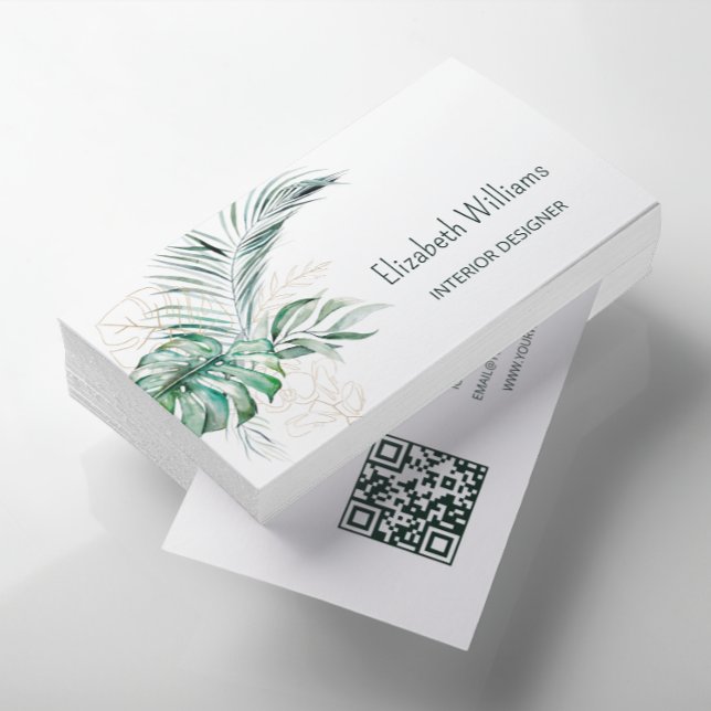 QR-Code | Tropische Blätter für Wasserfarben Visitenkarte (Von Creator hochgeladen)