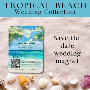 QR-Code Tropischer Strand Save The Date Reiseziel Magnet