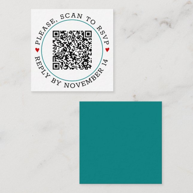 QR-Code UAWG aquamarine blaue Grenze und Herz Hoch Begleitkarte (Vorne/Hinten)
