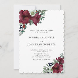 QR Code UAWG Burgundy Floral Winter Wedding Einladung