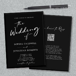 QR Code UAWG Calligraphy Black and White Wedding I Einladung