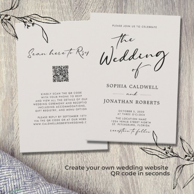 QR Code UAWG Calligraphy Elegant Eggshell Wedding Einladung (Von Creator hochgeladen)