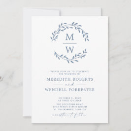 QR Code UAWG Dusty Blue Monogram Wreath Wedding Einladung