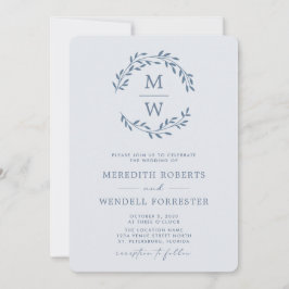 QR Code UAWG Dusty Blue Monogram Wreath Wedding in Einladung