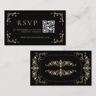 Qr Code UAWG Eleganter Deko Gold Black Retro Hochz Begleitkarte