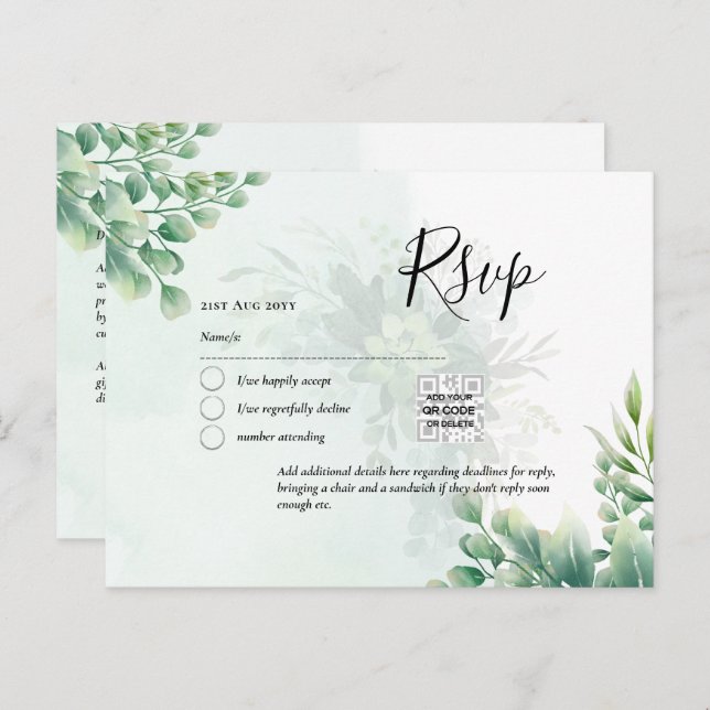 QR CODE UAWG Eucalyptus Verlasse Greenery Wedding  Postkarte (Vorne/Hinten)