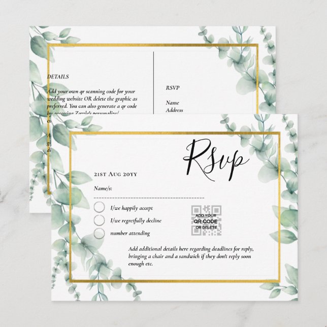 QR CODE UAWG Eucalyptus Verlasse Greenery Wedding  Postkarte (Vorne/Hinten)