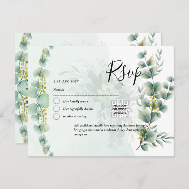 QR CODE UAWG Eucalyptus Verlasse Greenery Wedding  Postkarte (Vorne/Hinten)