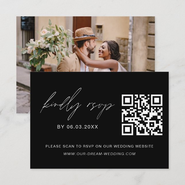 QR Code UAWG Foto Minimalistisch Wedding Website RSVP Karte (Vorne/Hinten)