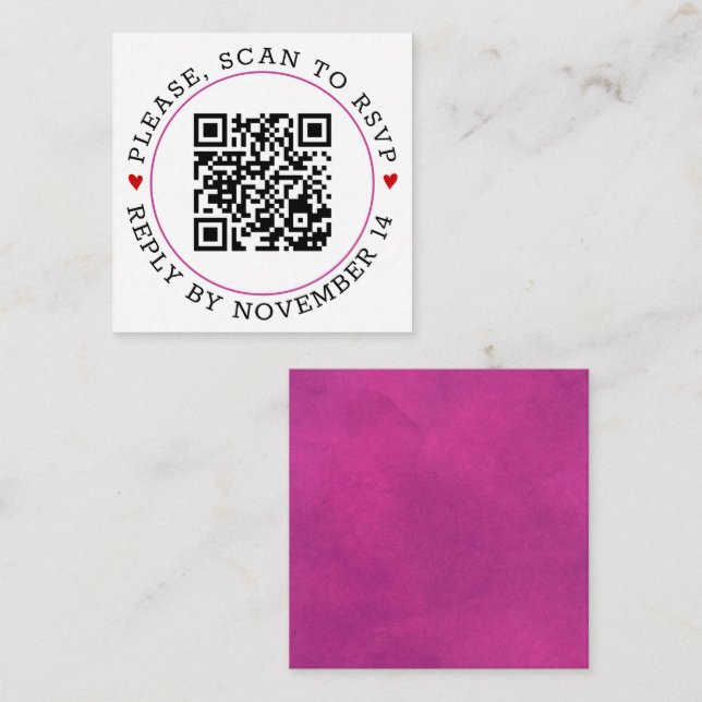 QR-Code UAWG fuchsia rosa Grenze, Herz Hochzeit Begleitkarte (Vorne/Hinten)