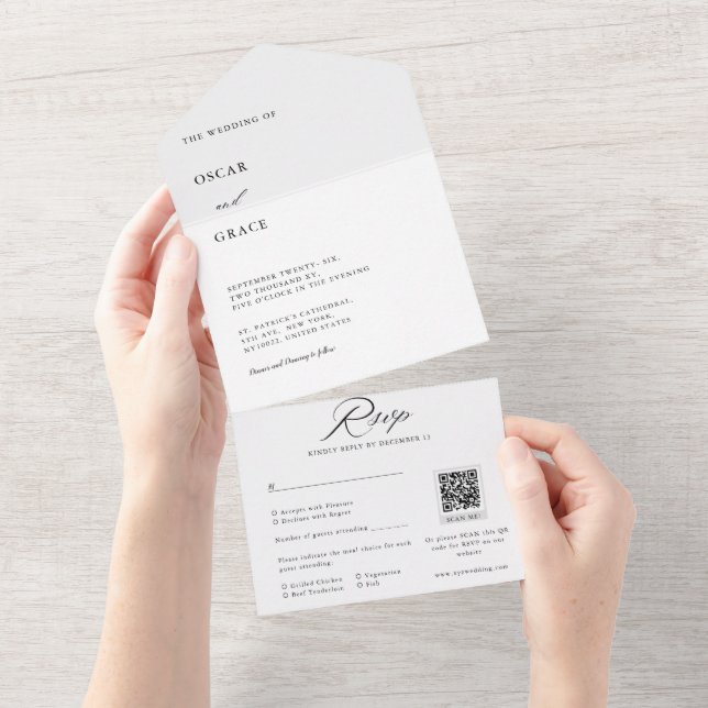 Qr-Code-UAWG für Minimalistische Hochzeiten in Sch All In One Einladung (Abreißen)