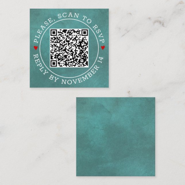 QR-Code UAWG gefärbt aquamarin-blau und Herz Hochz Begleitkarte (Vorne/Hinten)
