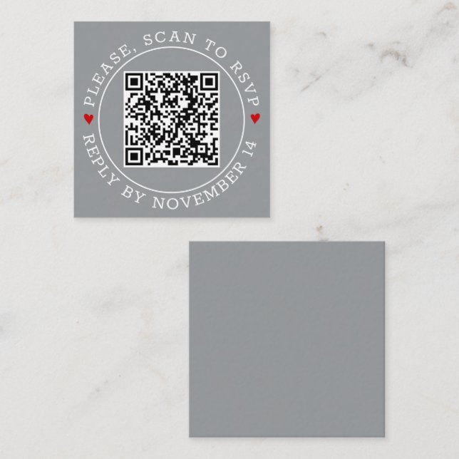 QR-Code UAWG grenzt an moderne graue Hochzeit Begleitkarte (Vorne/Hinten)