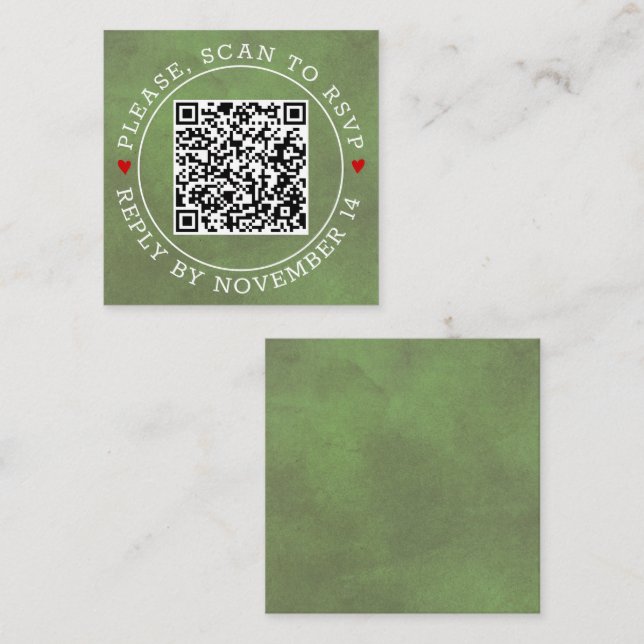 QR-Code UAWG grün gefärbt, Herzen Hochzeit Enclosu Begleitkarte (Vorne/Hinten)