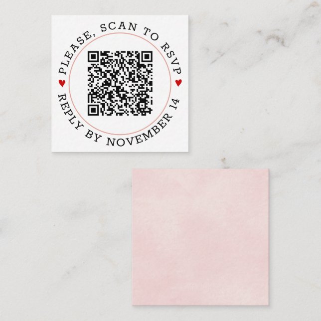 QR-Code UAWG hellrosa Grenze und Herz Hochzeit Begleitkarte (Vorne/Hinten)
