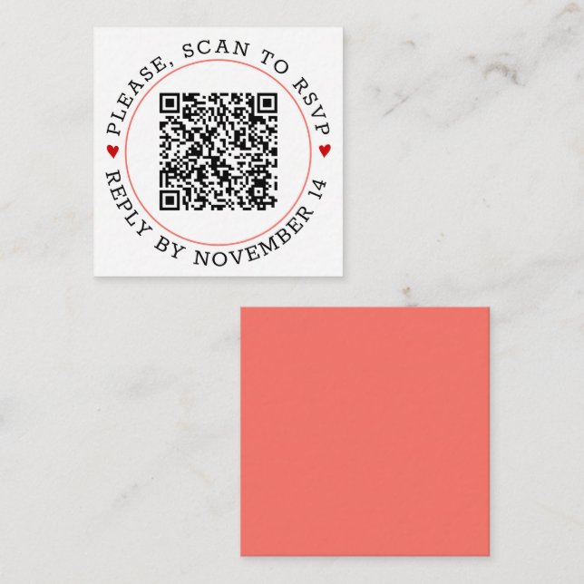 QR-Code UAWG Korallengrenze mit Herz Hochzeit Begleitkarte (Vorne/Hinten)