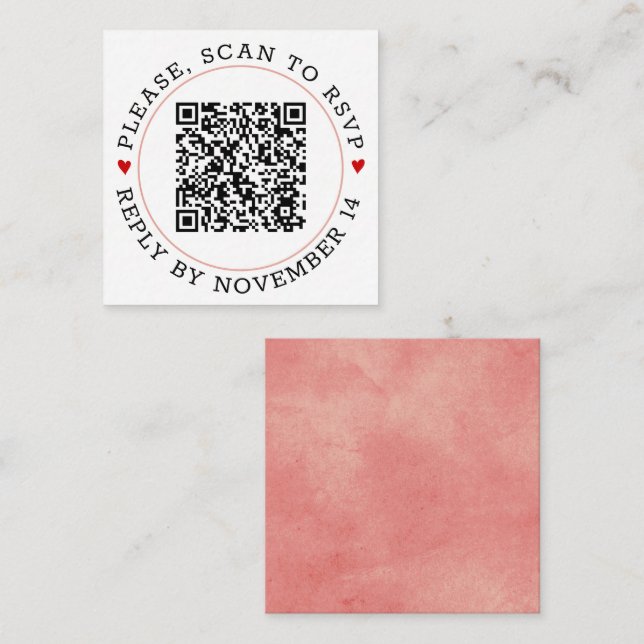 QR-Code UAWG korallenrosa Grenze und Herz Hochzeit Begleitkarte (Vorne/Hinten)